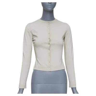 Pre-owned Alaïa Alaia Beige Virgin Wool Blend Mini Buttons Classic Cropped Cardigan Fr36 S In Brown