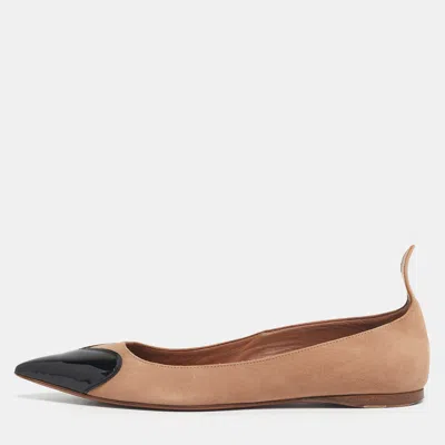 Pre-owned Alaïa Beige/black Patent Leather And Suede Ballet Flats Size 37.5 In Sand