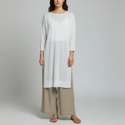 Pre-owned Alaïa Beige/cream Linen-silk Sheer Kaftan And Wide Leg Pants Set M In Sand