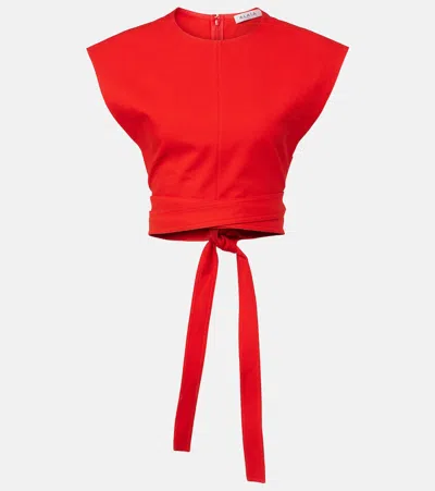 Alaïa Alaia Sleeveless Cotton Belted Top With Cutout Design In Red