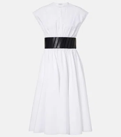 Alaïa Womens Blanc Belted Flared Cotton-poplin Midi Dress In White