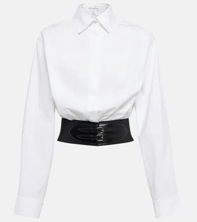 Alaïa Belted Cotton Poplin Shirt In White