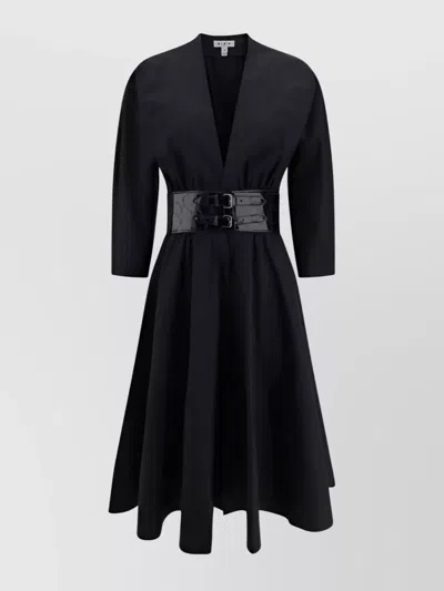 Alaïa Belted Cotton Shirt Dress With Pleated Skirt In Black