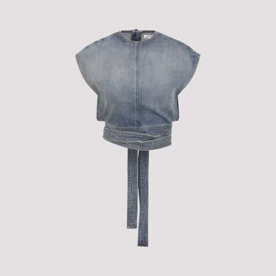 Alaïa Belted Cotton Top In Blue