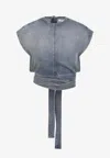 Alaïa Alaia Faded Blue Cotton Belted Top In Blue