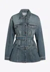 Alaïa Womens Bleu Vintage Peplum-hem Belted Denim Jacket