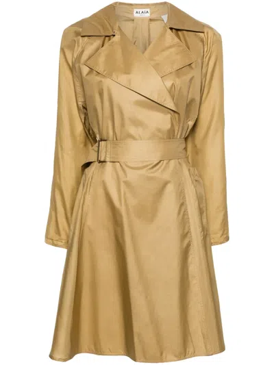 Pre-owned Alaïa Belted Double-breasted Coat In 中性色