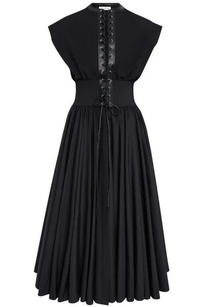 Alaïa Leather-trimmed Cotton Maxi Dress In Black
