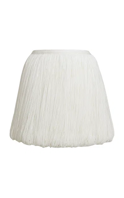 Alaïa Belted Fringed Wool-blend Mini Skirt In White