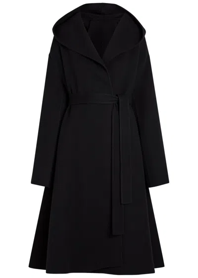 Alaïa Belted Hooded Wool Wrap Coat In Black
