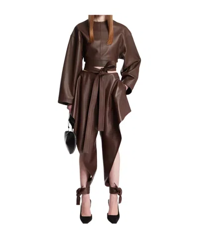 Alaïa Belted Leather Top In Brown