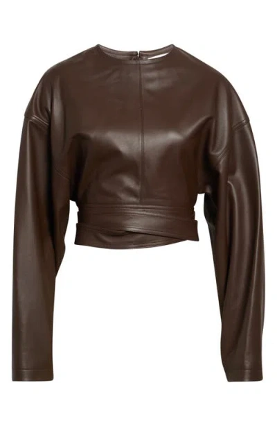 Alaïa Belted Leather Top In Brown