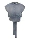 Alaïa Alaia Faded Blue Cotton Belted Top In Blue