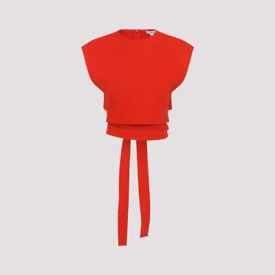 Alaïa Belted Cotton Gabardine Crop Top In Red