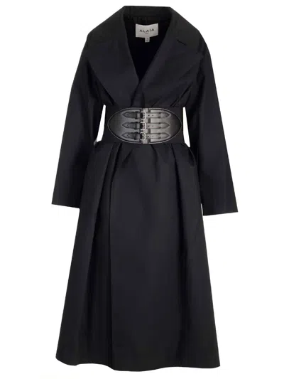 Alaïa Belted Trench Coat In Black