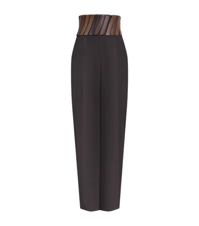 Alaïa Belted Wool Gabardine Trousers In Brown