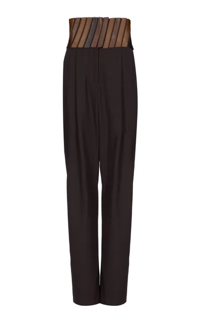 Alaïa Belted Wool Straight-leg Pants In Brown