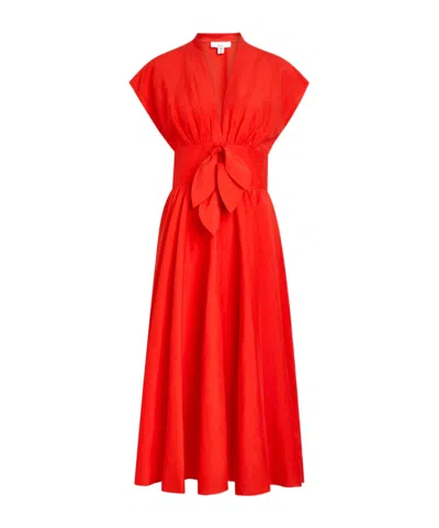 Alaïa Belted Woven Midi Dress In Red
