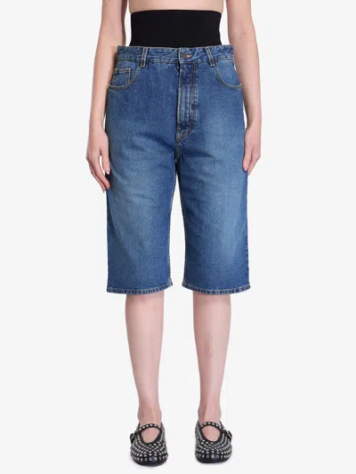 Alaïa Bermuda Shorts With Knitted Waistband In Blue