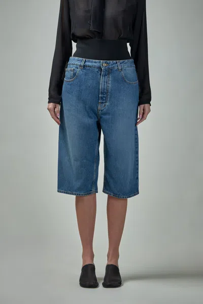 Alaïa Bermuda Shorts With Knitted Waistband In Blue
