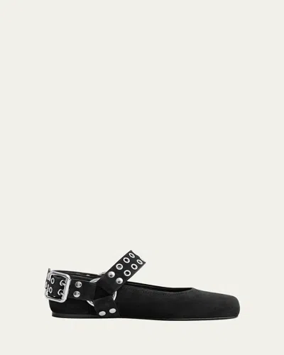 ALAÏA BIKER SUEDE BALLERINA FLATS