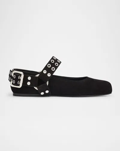 ALAÏA BIKER SUEDE BALLERINA FLATS