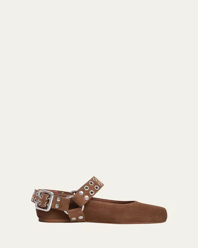 Alaïa Biker Suede Ballerina Flats In Brown
