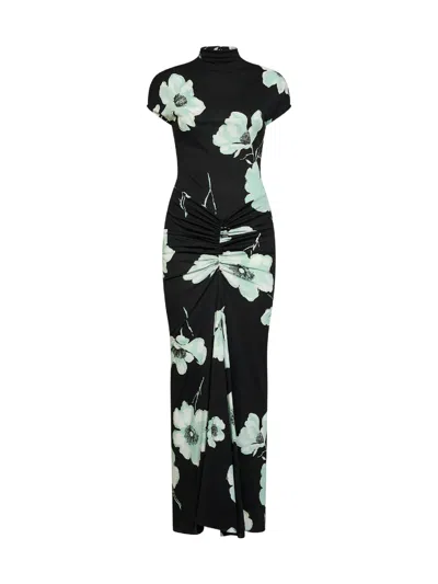 Alaïa Black And Aqua Printed Jersey Long Draped Dress