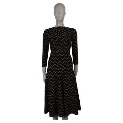 Pre-owned Alaïa Alaia Black & Gold Wool 2019 Nazare Chevron Knit Midi Dress 36 Xs