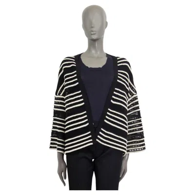 Pre-owned Alaïa Alaia Black & Ivory Cotton Striped Open Vivenne Crochet Jacket 40 M In White