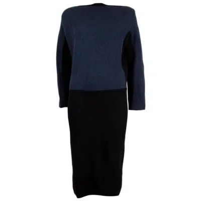 Pre-owned Alaïa Alaia Black & Navy Blue Wool Colorblock Knit Dress 40