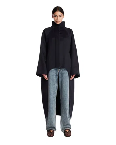 Alaïa Black Asymmetric Double-face Cashmere Coat In Black Nero   #000000