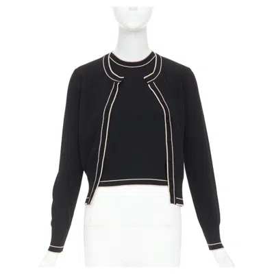 Pre-owned Alaïa Alaia Black Beige Virgin Wool Blend Contrast Trim Cardigan Sleeveless Top M