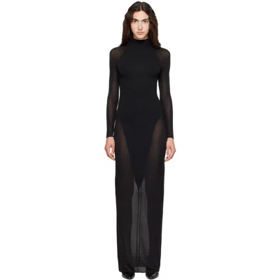 Alaïa Black Bodycon Opaque Maxi Dress In 995 - Noir Alaia