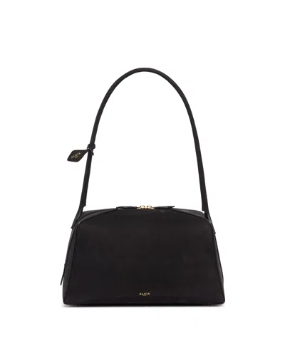 Alaïa Le Bouledogue Bowling Shoulder Bag In Nubuck Leather In Black