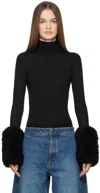 Alaïa Draped Long-sleeve Knit Bodysuit In 995 - Noir Alaia