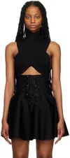 Alaïa Black Circular Rib Crop Tank Top In 995 Noir Alaia