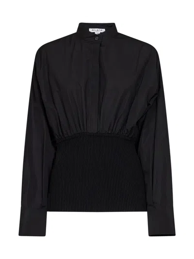 Alaïa Black Cotton Poplin Shirt With Ribbed Waist