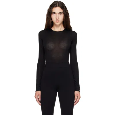 Alaïa Black Crewneck Wool Bodysuit In 995 - Noir Alaia