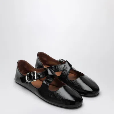 Alaïa Alaia Black Criss-crossed Ballerina Flat In Patent Leather Women