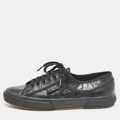Pre-owned Alaïa Black Croc Embossed Leather Superga Low Top Sneakers Size 42