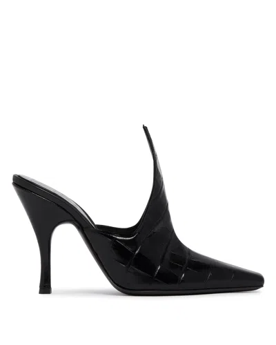 Alaïa Black Crocodile-print Leather Mules