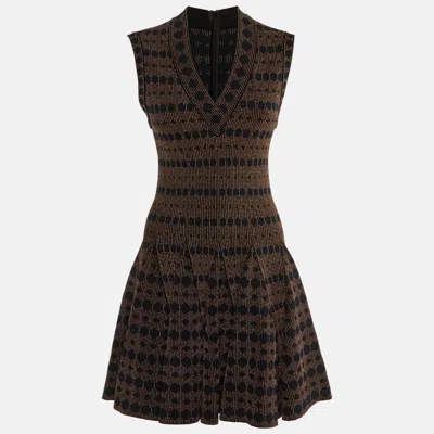 Pre-owned Alaïa Black Dotted Lurex Knit Fit & Flare Dress M