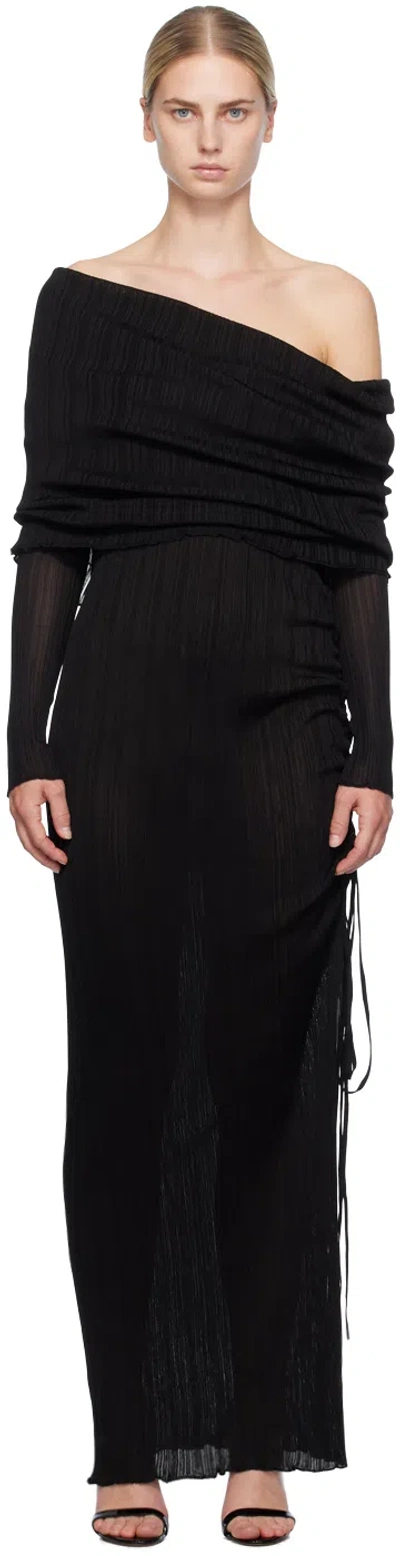 Alaïa Black Draped Off Shoulder Maxi Dress In 995 - Noir Alaia