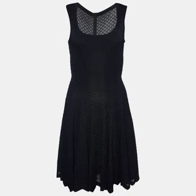 Pre-owned Alaïa Black Embroidered Stretch Knit Flared Midi Dress L