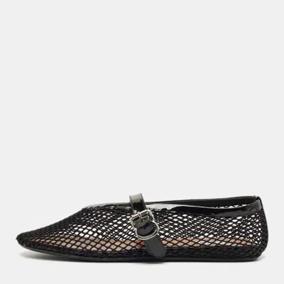 Pre-owned Alaïa Black Fishnet And Patent Leather Ballet Flats Size 39.5