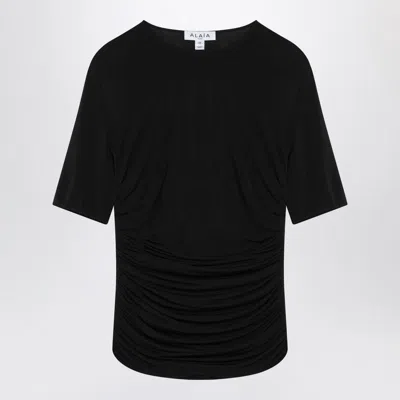 Alaïa Alaia  Black Fitted T-shirt In Jersey In Blue