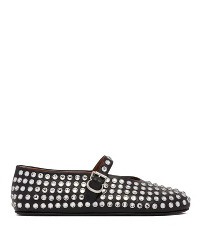 Alaïa Black Flat Rhinestone Ballerinas In Black Nero   #000000