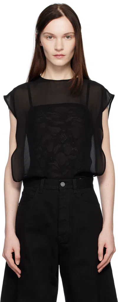 Alaïa Black Georgette Bodysuit In 995 - Noir Alaia