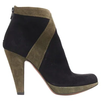 Pre-owned Alaïa Alaia Black Green Suede Leather Crossover Platform High Heel Ankle Bootie Eu36